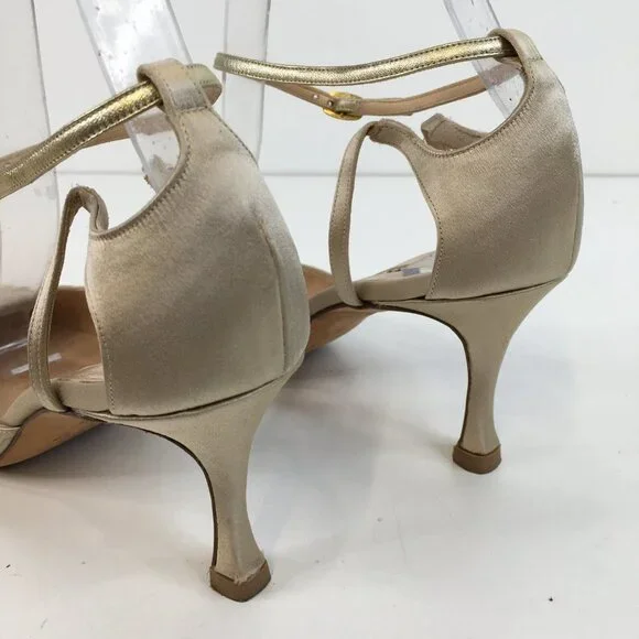 Manolo Blahnik Golden Cap Toe Ankle Strap Pumps Size 37.5